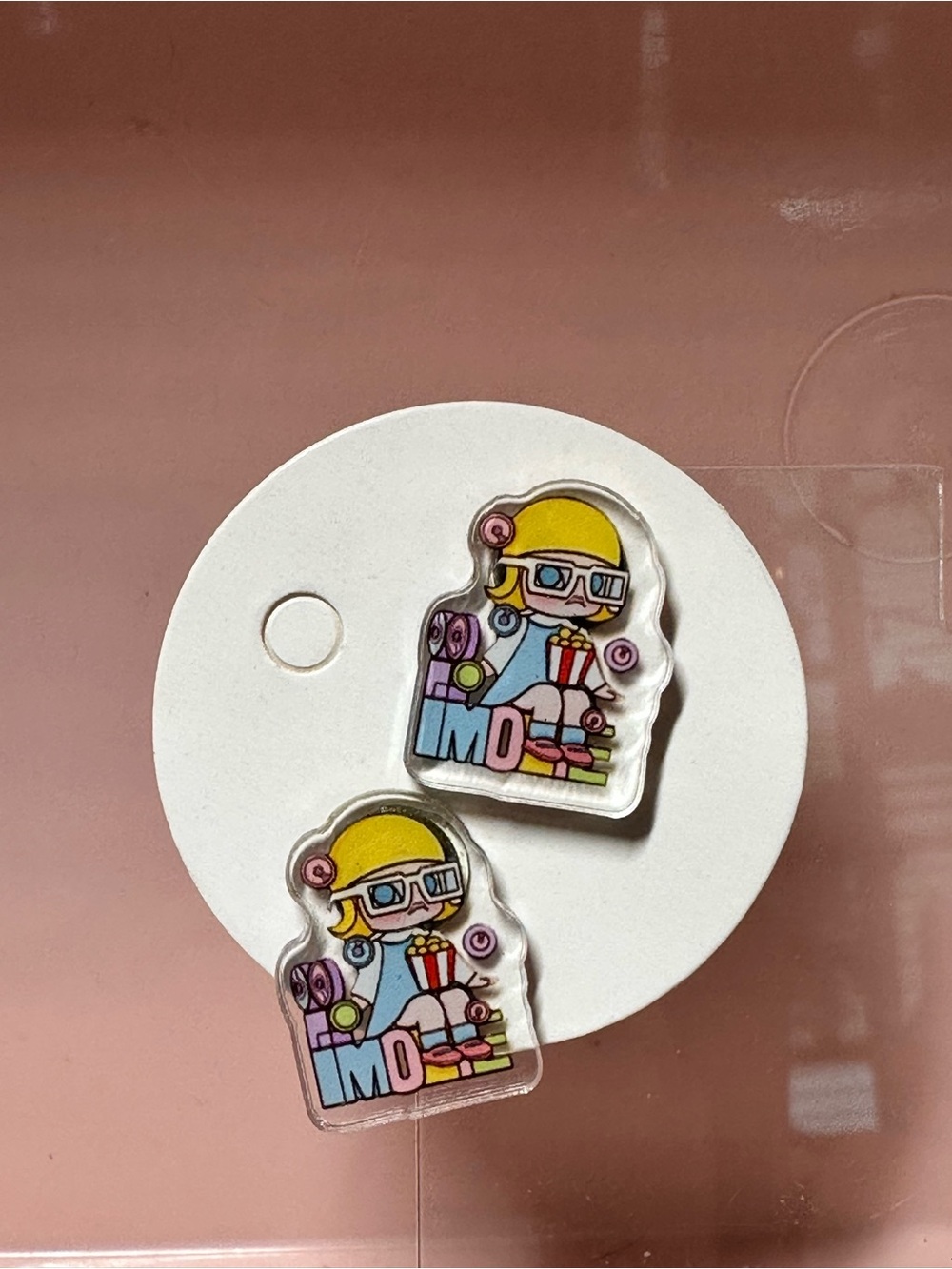 Cute Yellow & Pink Cartoon Girl Stud Earrings